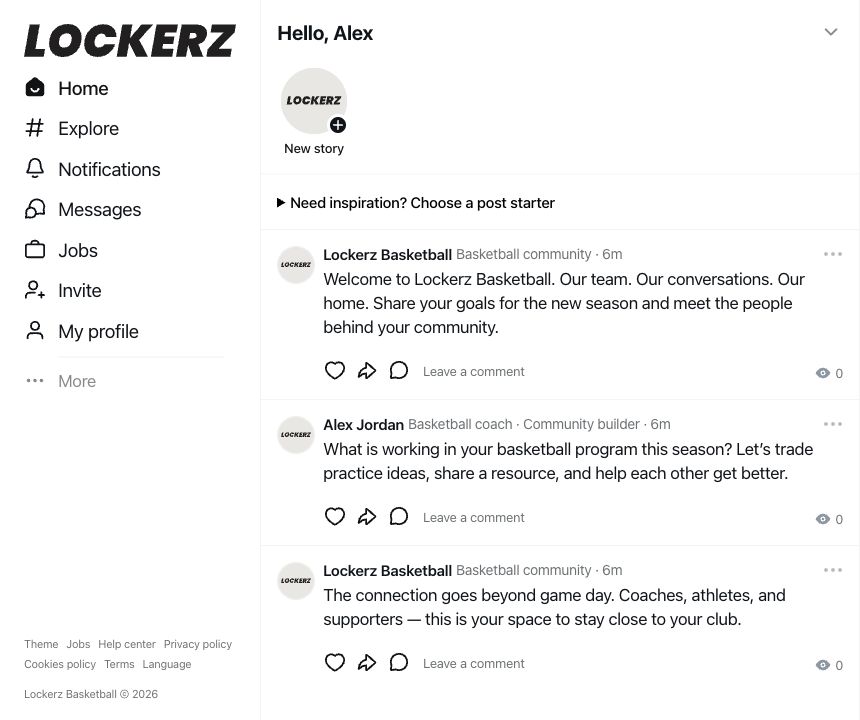Lockerz basketball community feed with member posts and discussions